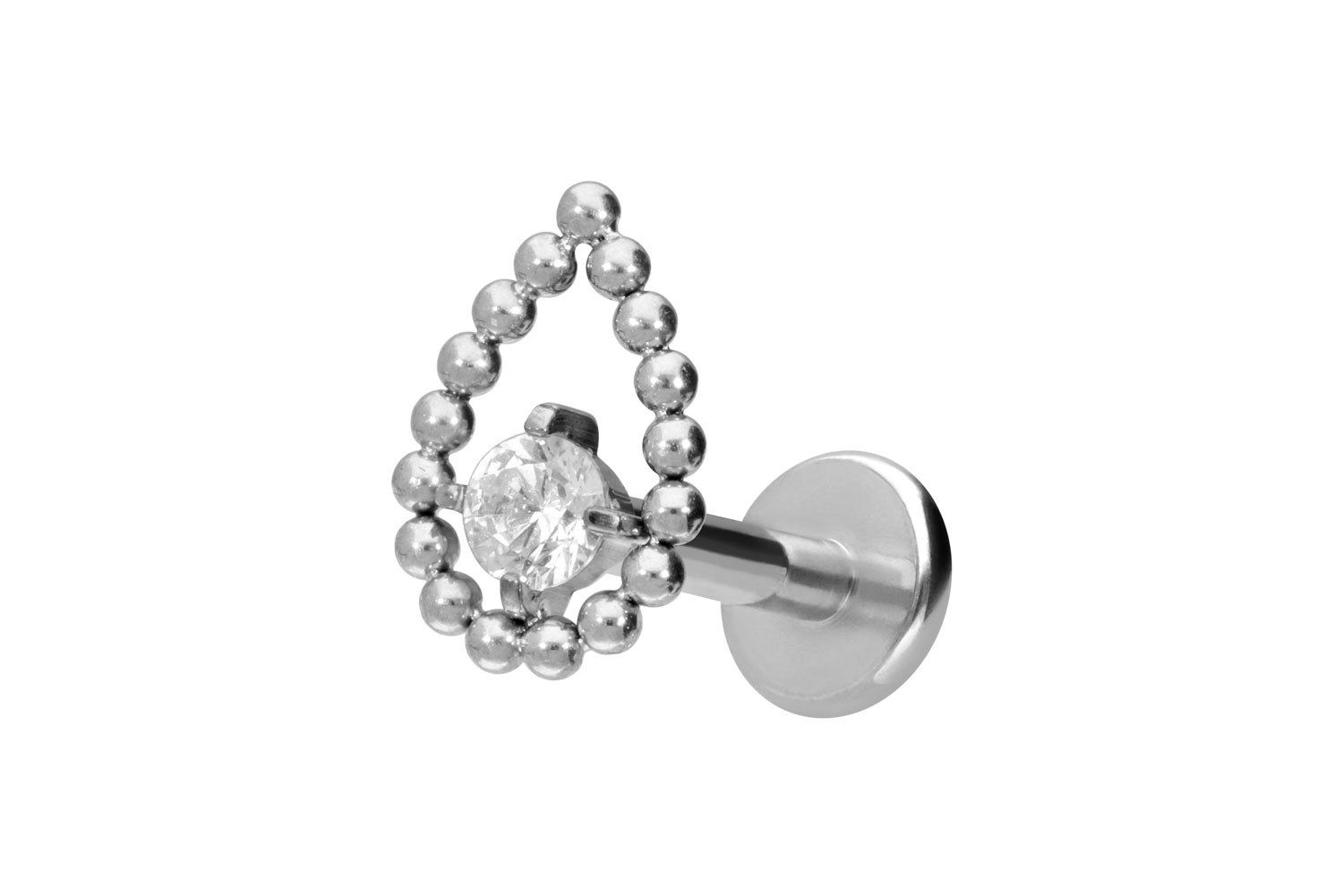 Titan Labret Piercing mit Innengewinde TROPFEN + KRISTALL